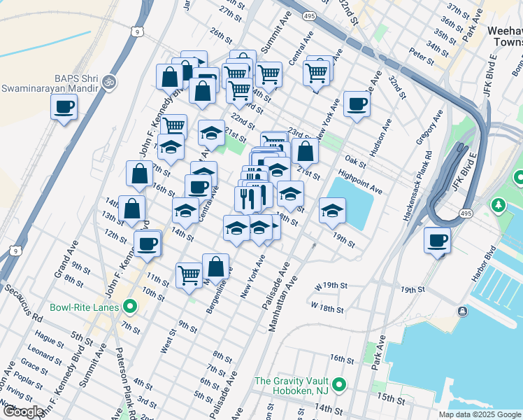 map of restaurants, bars, coffee shops, grocery stores, and more near 510 18th Street in Union City