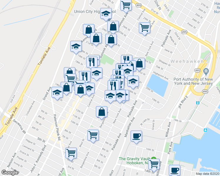 map of restaurants, bars, coffee shops, grocery stores, and more near 612 17th Street in Union City
