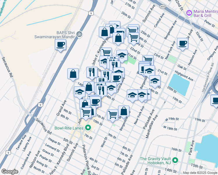 map of restaurants, bars, coffee shops, grocery stores, and more near 1601 Summit Avenue in Union City