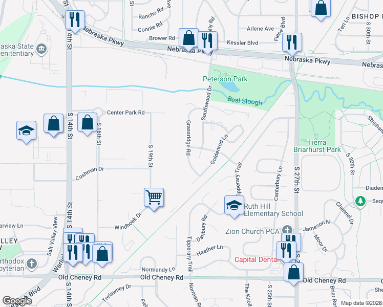 map of restaurants, bars, coffee shops, grocery stores, and more near 2000 Essex Road in Lincoln