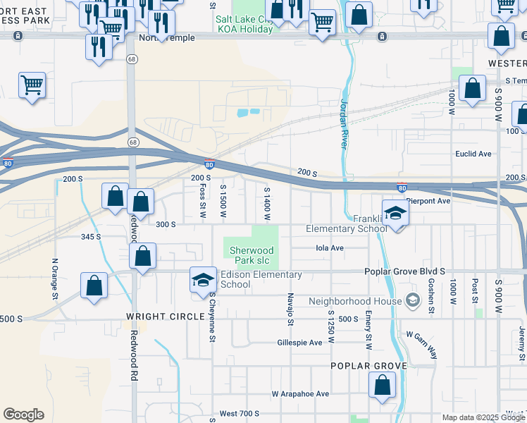 map of restaurants, bars, coffee shops, grocery stores, and more near 264 South 1400 West in Salt Lake City