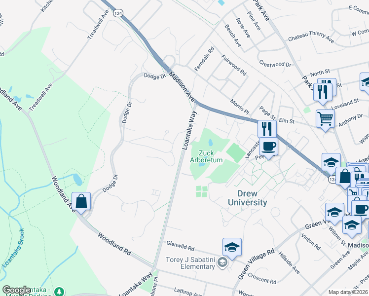 map of restaurants, bars, coffee shops, grocery stores, and more near 34 M Loantaka Way in Madison