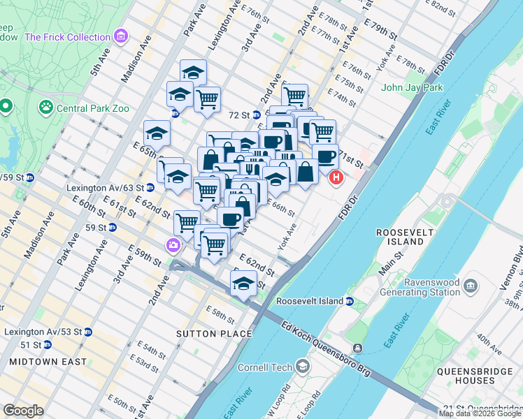 map of restaurants, bars, coffee shops, grocery stores, and more near in New York
