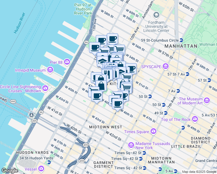 map of restaurants, bars, coffee shops, grocery stores, and more near in New York