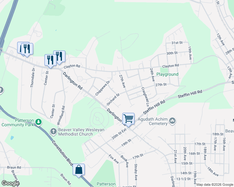 map of restaurants, bars, coffee shops, grocery stores, and more near 112 Turnpike Avenue in Beaver Falls