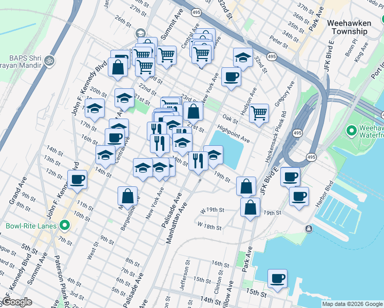 map of restaurants, bars, coffee shops, grocery stores, and more near 317 Monastery Place in Union City