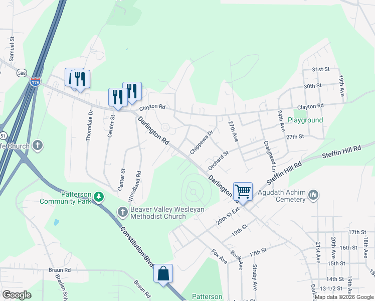 map of restaurants, bars, coffee shops, grocery stores, and more near 112 Grimm Street in Beaver Falls