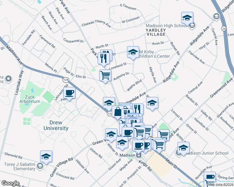 map of restaurants, bars, coffee shops, grocery stores, and more near 15 Wayne Boulevard in Madison
