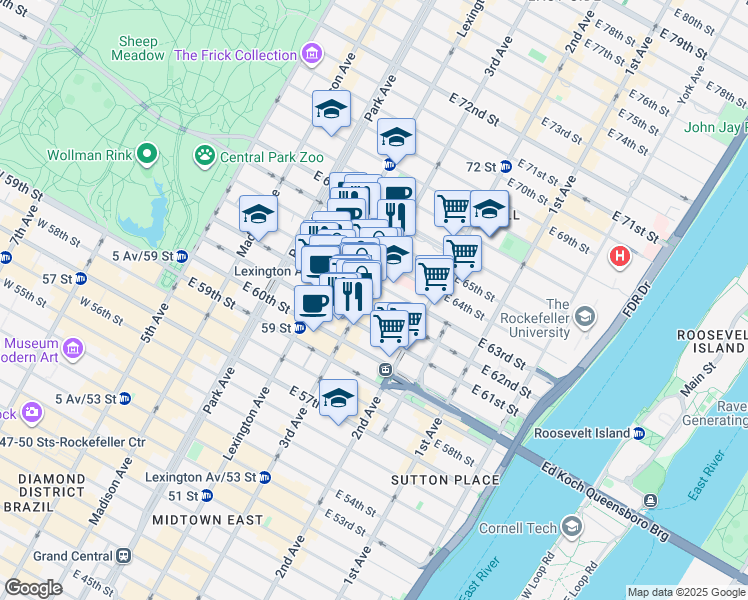 map of restaurants, bars, coffee shops, grocery stores, and more near in New York