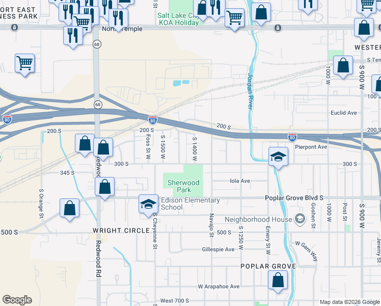 map of restaurants, bars, coffee shops, grocery stores, and more near 234 South 1400 West in Salt Lake City
