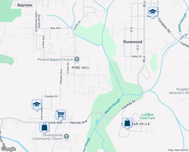 map of restaurants, bars, coffee shops, grocery stores, and more near 4775 Little California Street in Eureka