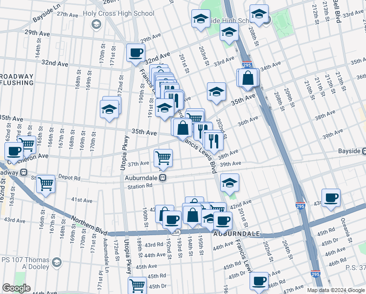 map of restaurants, bars, coffee shops, grocery stores, and more near in Queens