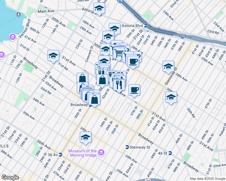 map of restaurants, bars, coffee shops, grocery stores, and more near in Queens