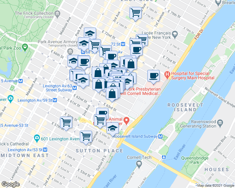 map of restaurants, bars, coffee shops, grocery stores, and more near in New York