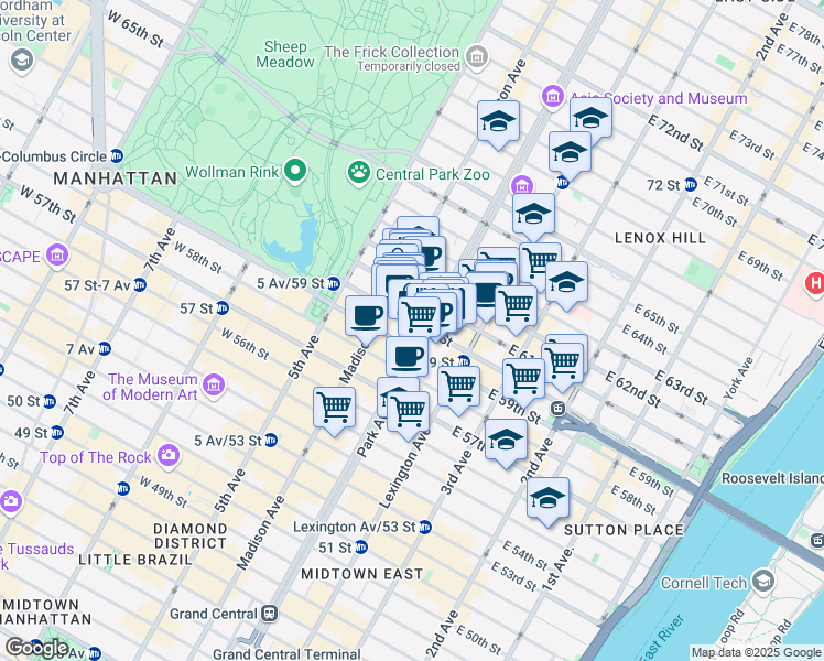 map of restaurants, bars, coffee shops, grocery stores, and more near in New York
