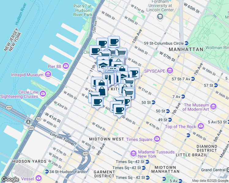 map of restaurants, bars, coffee shops, grocery stores, and more near in New York