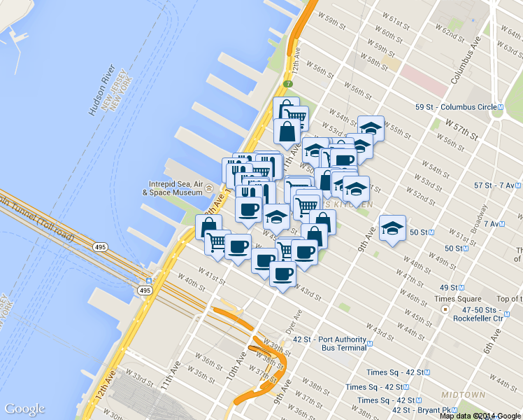 map of restaurants, bars, coffee shops, grocery stores, and more near in New York