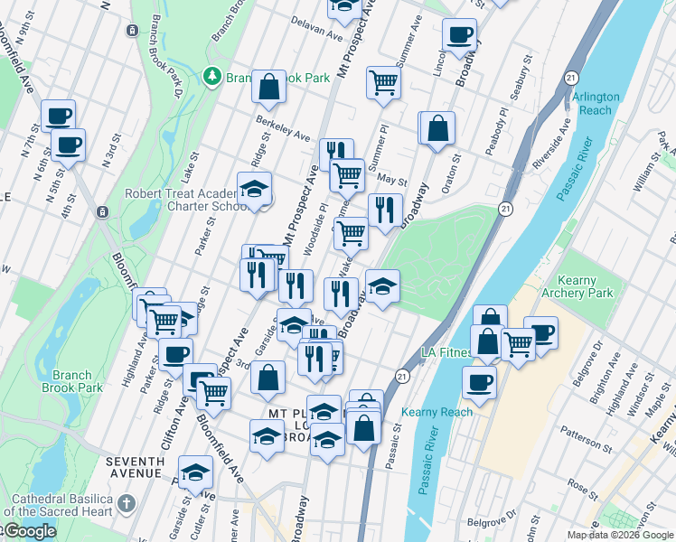 map of restaurants, bars, coffee shops, grocery stores, and more near 357 Summer Avenue in Newark
