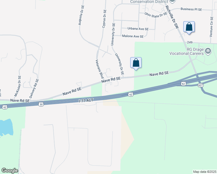 map of restaurants, bars, coffee shops, grocery stores, and more near 2311 Nave Road Southeast in Massillon