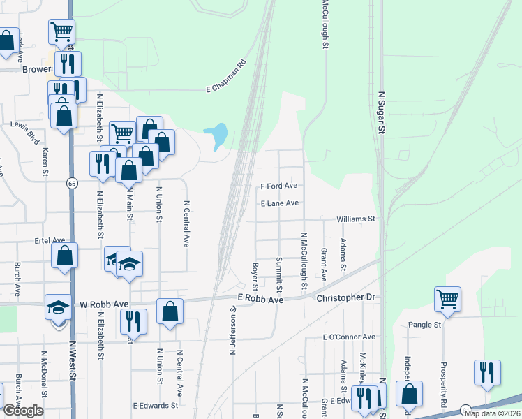 map of restaurants, bars, coffee shops, grocery stores, and more near 606 East Ford Avenue in Lima