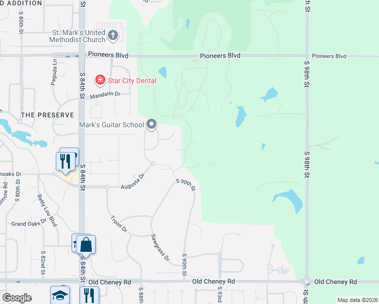 map of restaurants, bars, coffee shops, grocery stores, and more near 9724 South 89th Street in Lincoln