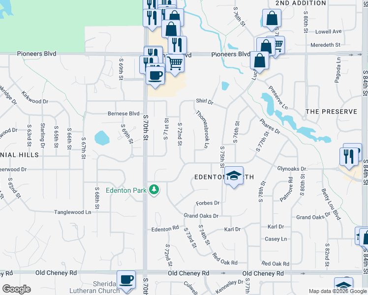 map of restaurants, bars, coffee shops, grocery stores, and more near 4931 South 72nd Street in Lincoln