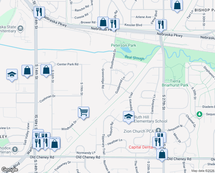 map of restaurants, bars, coffee shops, grocery stores, and more near 2000 Essex Road in Lincoln