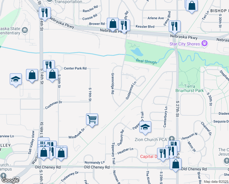 map of restaurants, bars, coffee shops, grocery stores, and more near 2000 Essex Road in Lincoln