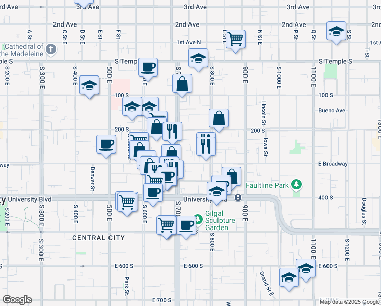map of restaurants, bars, coffee shops, grocery stores, and more near 249 South 700 East in Salt Lake City