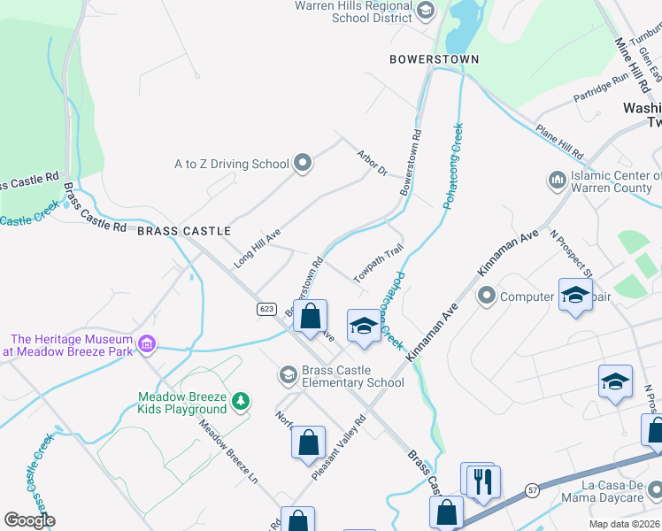 map of restaurants, bars, coffee shops, grocery stores, and more near 25 Bowerstown Road in Washington