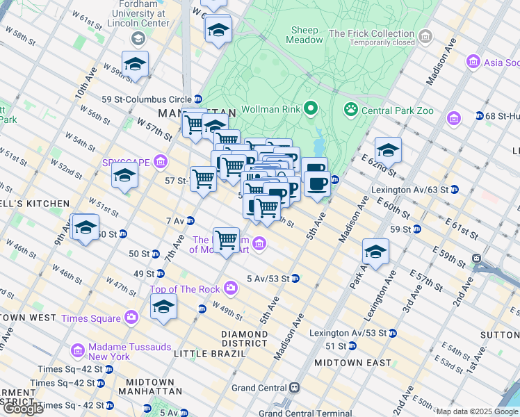 map of restaurants, bars, coffee shops, grocery stores, and more near 1370 6th Avenue in New York