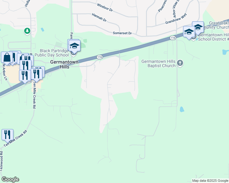 map of restaurants, bars, coffee shops, grocery stores, and more near 370-506 Timberlan Road in Metamora