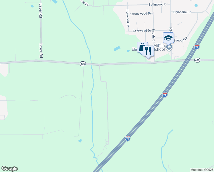 map of restaurants, bars, coffee shops, grocery stores, and more near 511-699 McBride Road in Mansfield