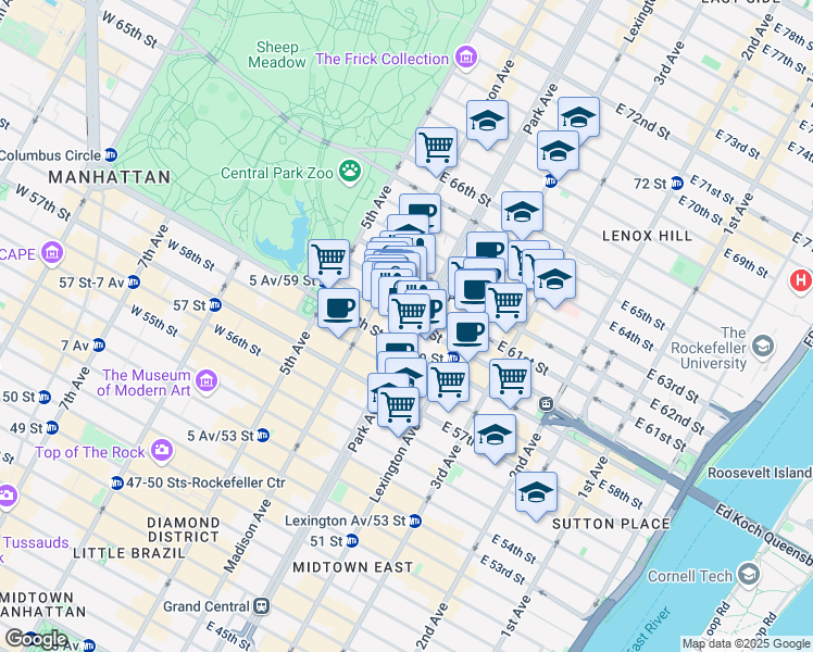 map of restaurants, bars, coffee shops, grocery stores, and more near in New York