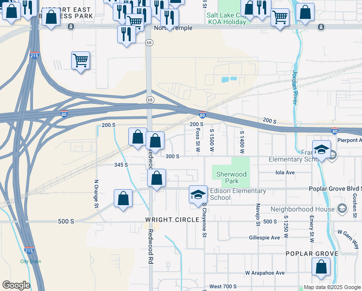 map of restaurants, bars, coffee shops, grocery stores, and more near 258 Montgomery Street in Salt Lake City