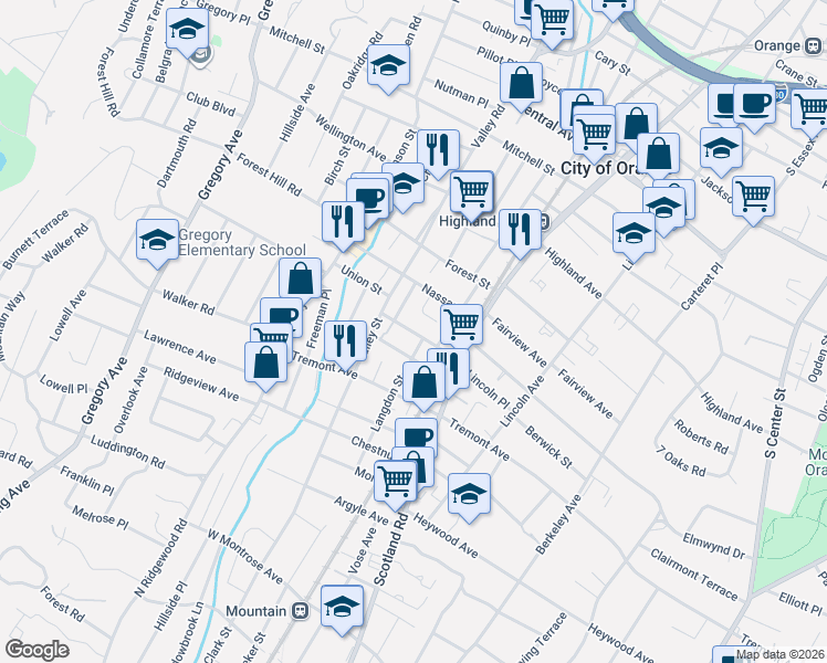 map of restaurants, bars, coffee shops, grocery stores, and more near 588 Morrow Street in City of Orange