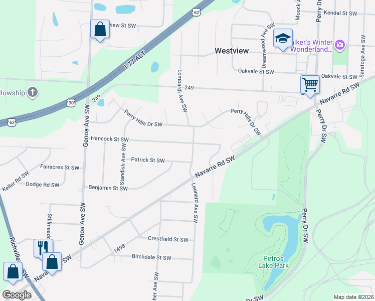 map of restaurants, bars, coffee shops, grocery stores, and more near 5622 Hancock Street Southwest in Canton
