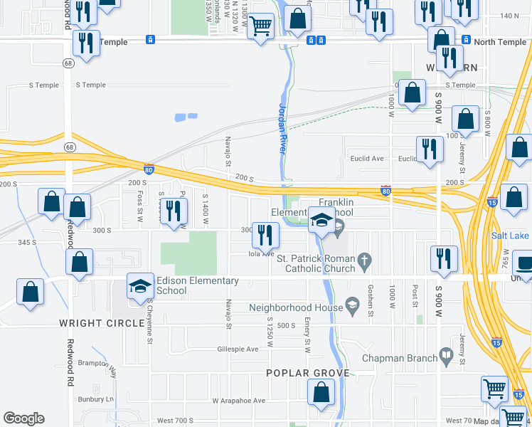 map of restaurants, bars, coffee shops, grocery stores, and more near 260 Concord Street in Salt Lake City