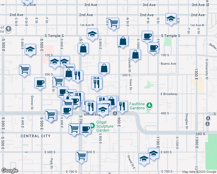map of restaurants, bars, coffee shops, grocery stores, and more near 830 Menlo Avenue in Salt Lake City