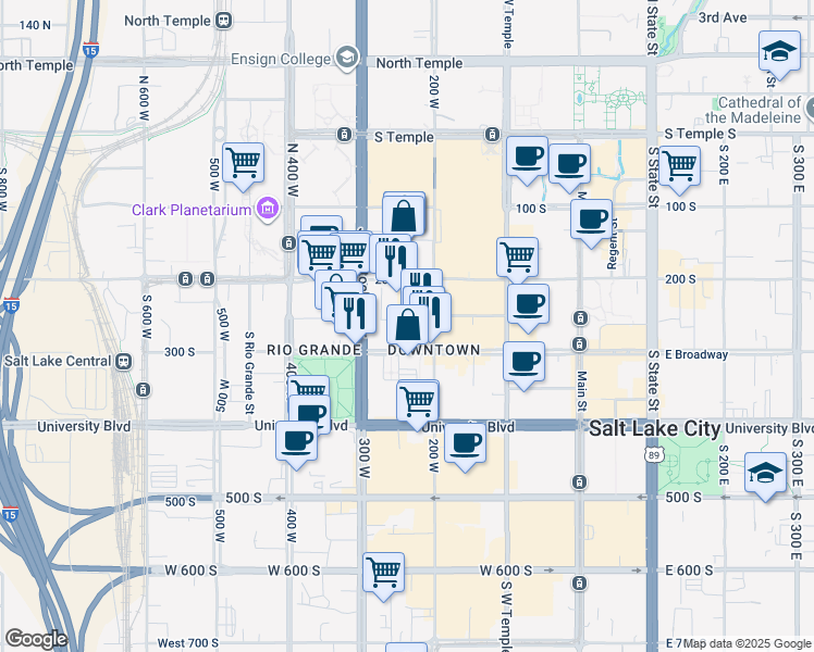 map of restaurants, bars, coffee shops, grocery stores, and more near 243 Wayne Court in Salt Lake City