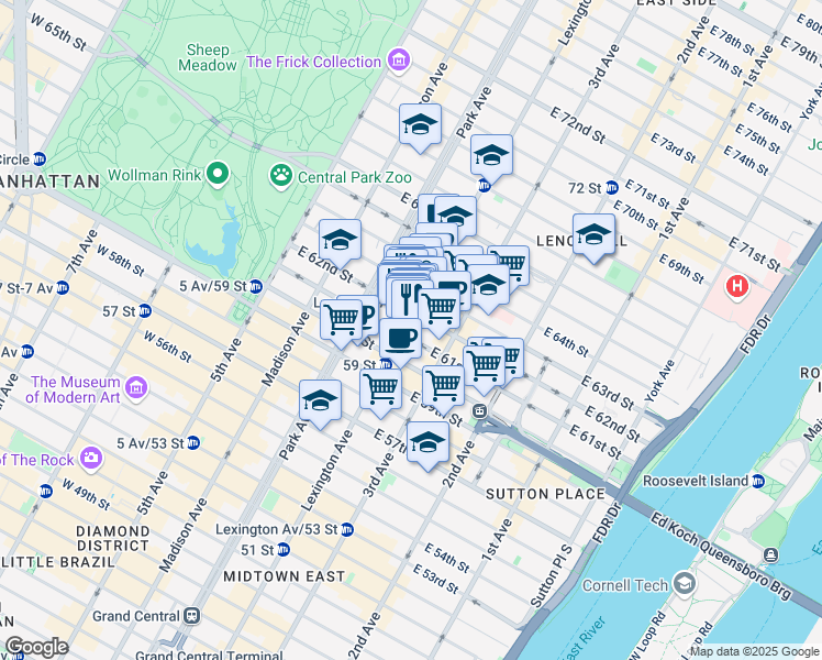 map of restaurants, bars, coffee shops, grocery stores, and more near in New York