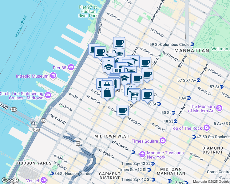 map of restaurants, bars, coffee shops, grocery stores, and more near in New York