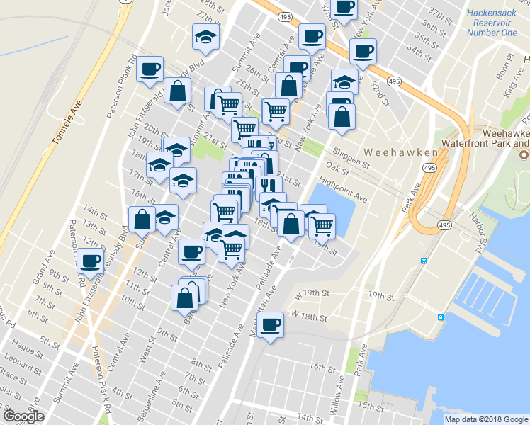 map of restaurants, bars, coffee shops, grocery stores, and more near 412 19th Street in Union City