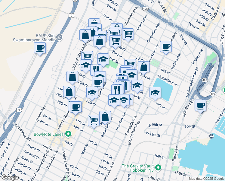 map of restaurants, bars, coffee shops, grocery stores, and more near 612 17th Street in Union City