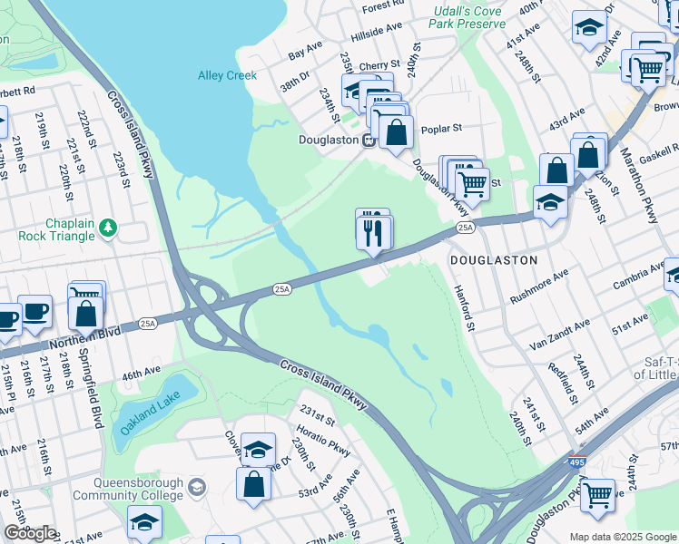 map of restaurants, bars, coffee shops, grocery stores, and more near 232-1 Northern Boulevard in Queens