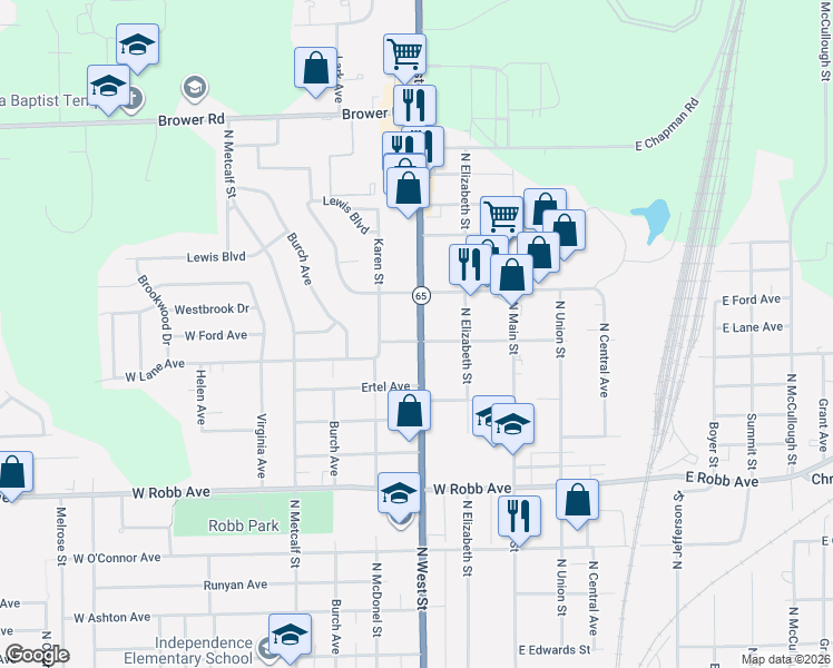 map of restaurants, bars, coffee shops, grocery stores, and more near 1533 North West Street in Lima