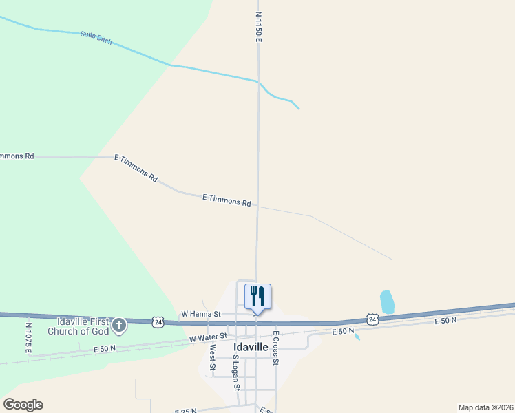 map of restaurants, bars, coffee shops, grocery stores, and more near 355 North 1150 East in Idaville