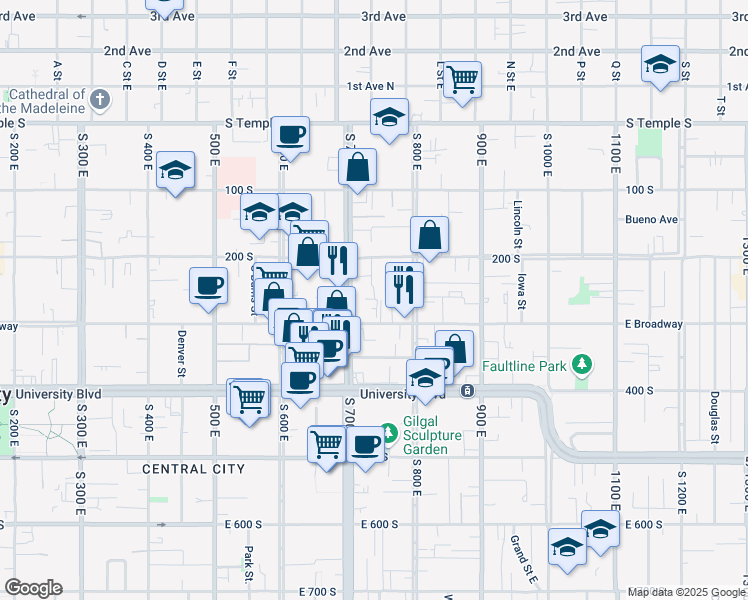 map of restaurants, bars, coffee shops, grocery stores, and more near 249 South 700 East in Salt Lake City