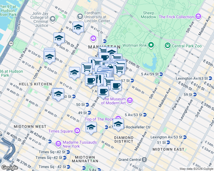 map of restaurants, bars, coffee shops, grocery stores, and more near in New York