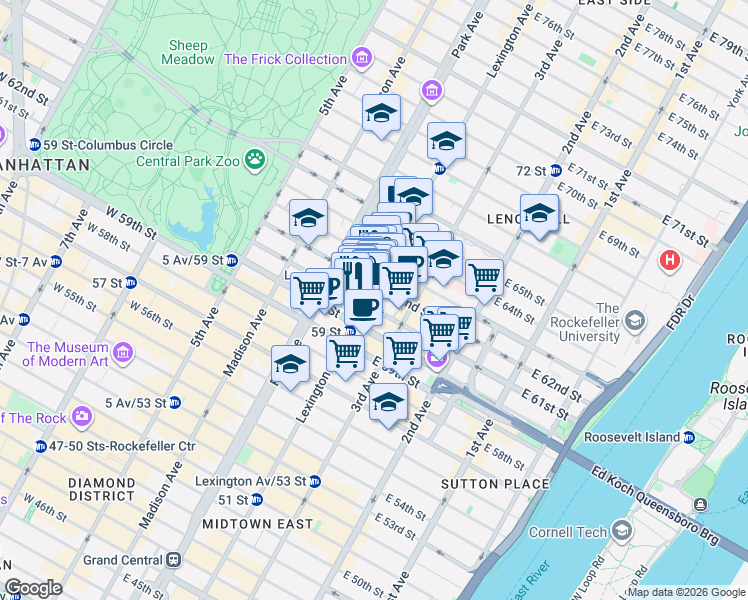 map of restaurants, bars, coffee shops, grocery stores, and more near in New York